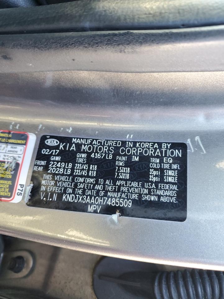 2017 KIA Soul VIN KNDJX3AA0H7485509 Copart auction photo, normal wear / rear end damage thumbnail 14