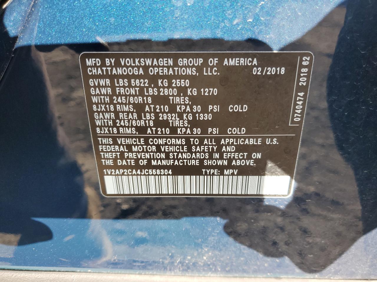2018 Volkswagen Atlas VIN 1V2AP2CA4JC558304 Copart auction photo, side / undercarriage damage thumbnail 15