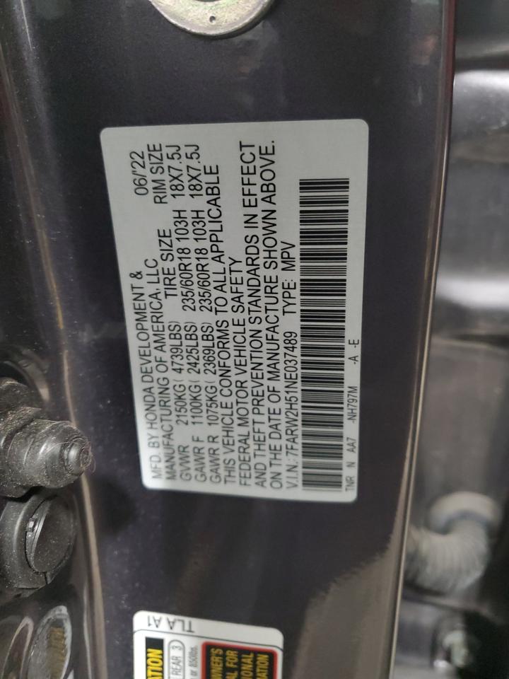2022 Honda CR-V VIN 7FARW2H51NE037489 Copart auction photo, front end damage thumbnail 12