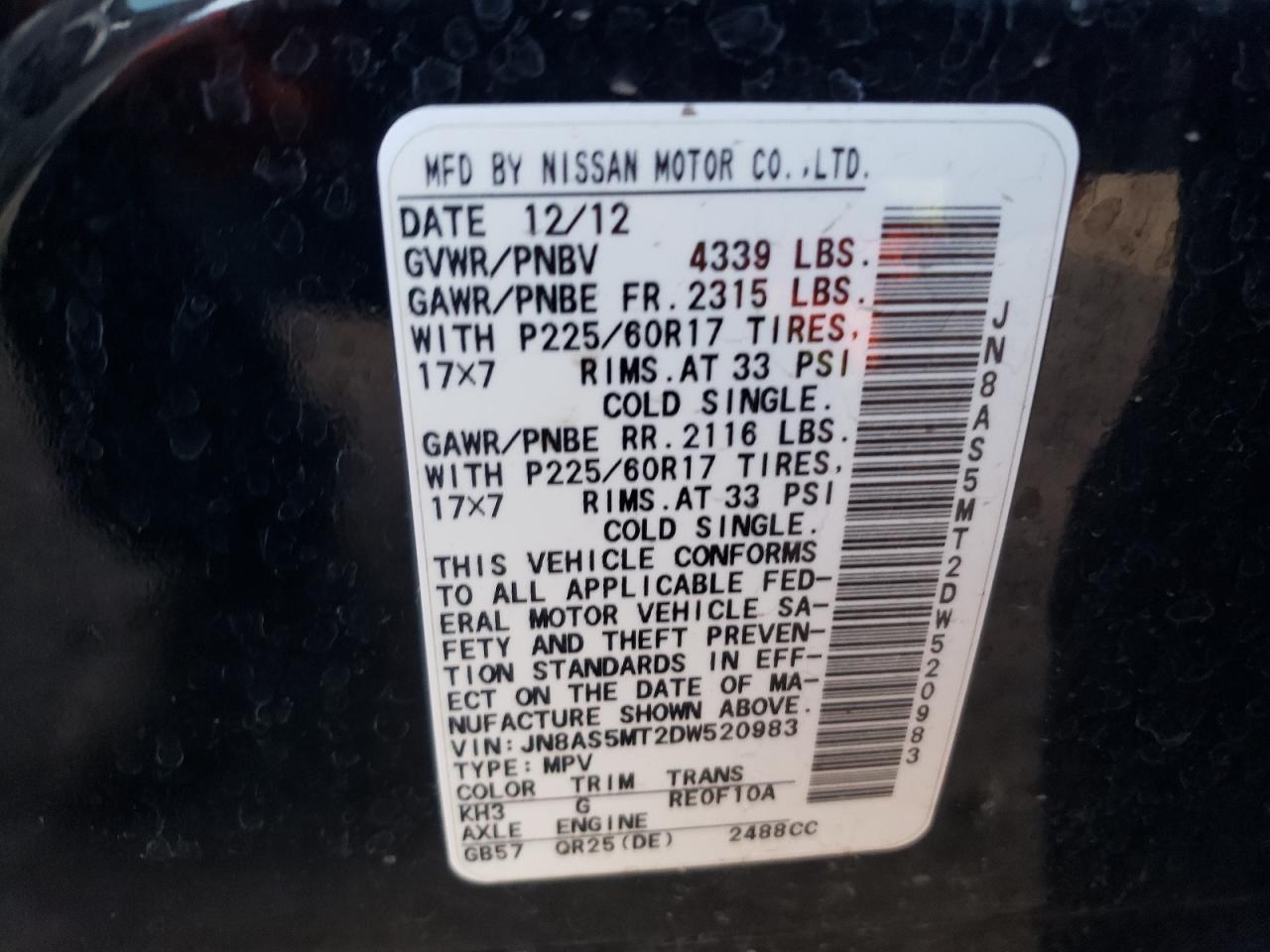 2013 Nissan Rogue VIN JN8AS5MT2DW520983 Copart auction photo, front end damage thumbnail 13