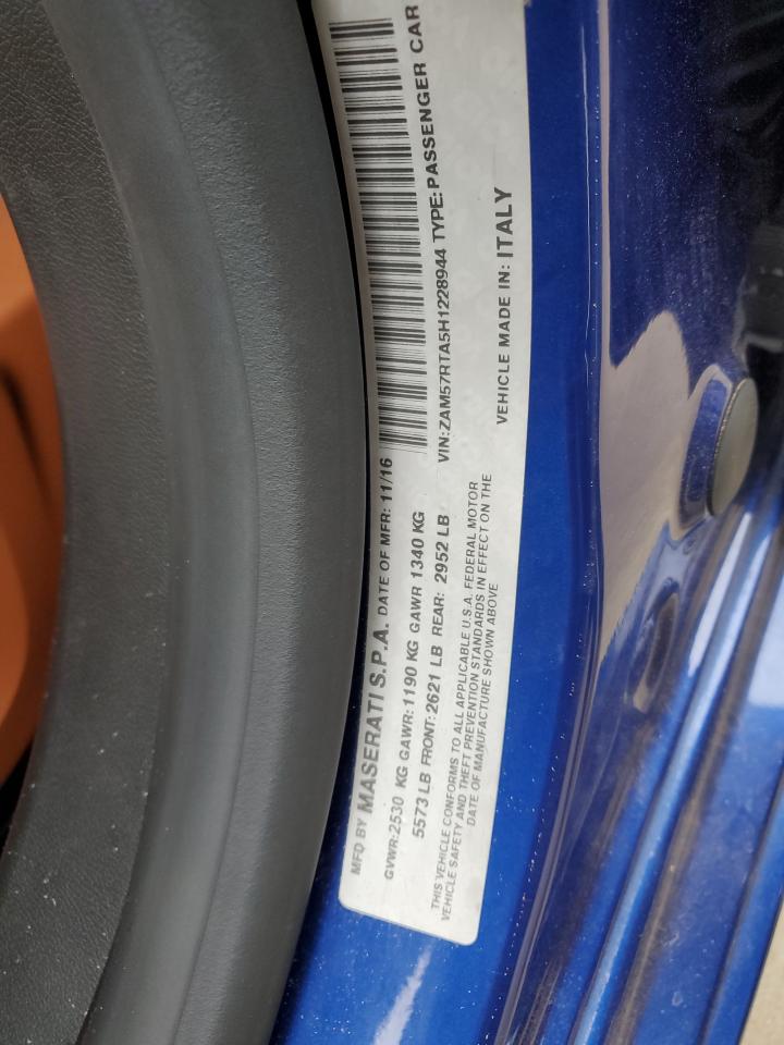 2017 Maserati Ghibli VIN ZAM57RTA5H1228944 Copart auction photo, front end damage thumbnail 12