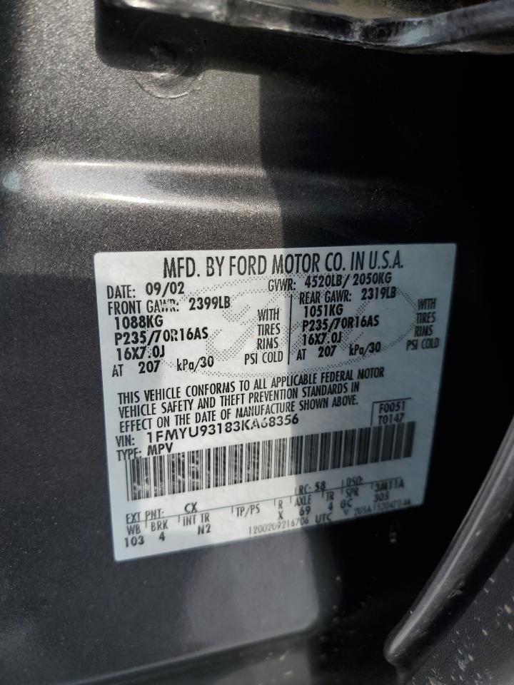 2003 Ford Escape VIN 1FMYU93183KA68356 Copart auction photo, front end damage thumbnail 13