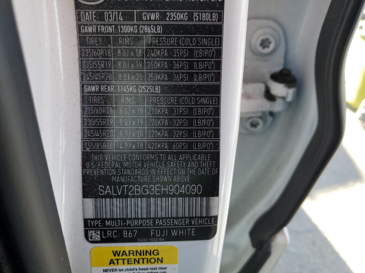 2014 Land Rover Range Rover VIN SALVT2BG3EH904090 Copart auction photo, front end damage thumbnail 13