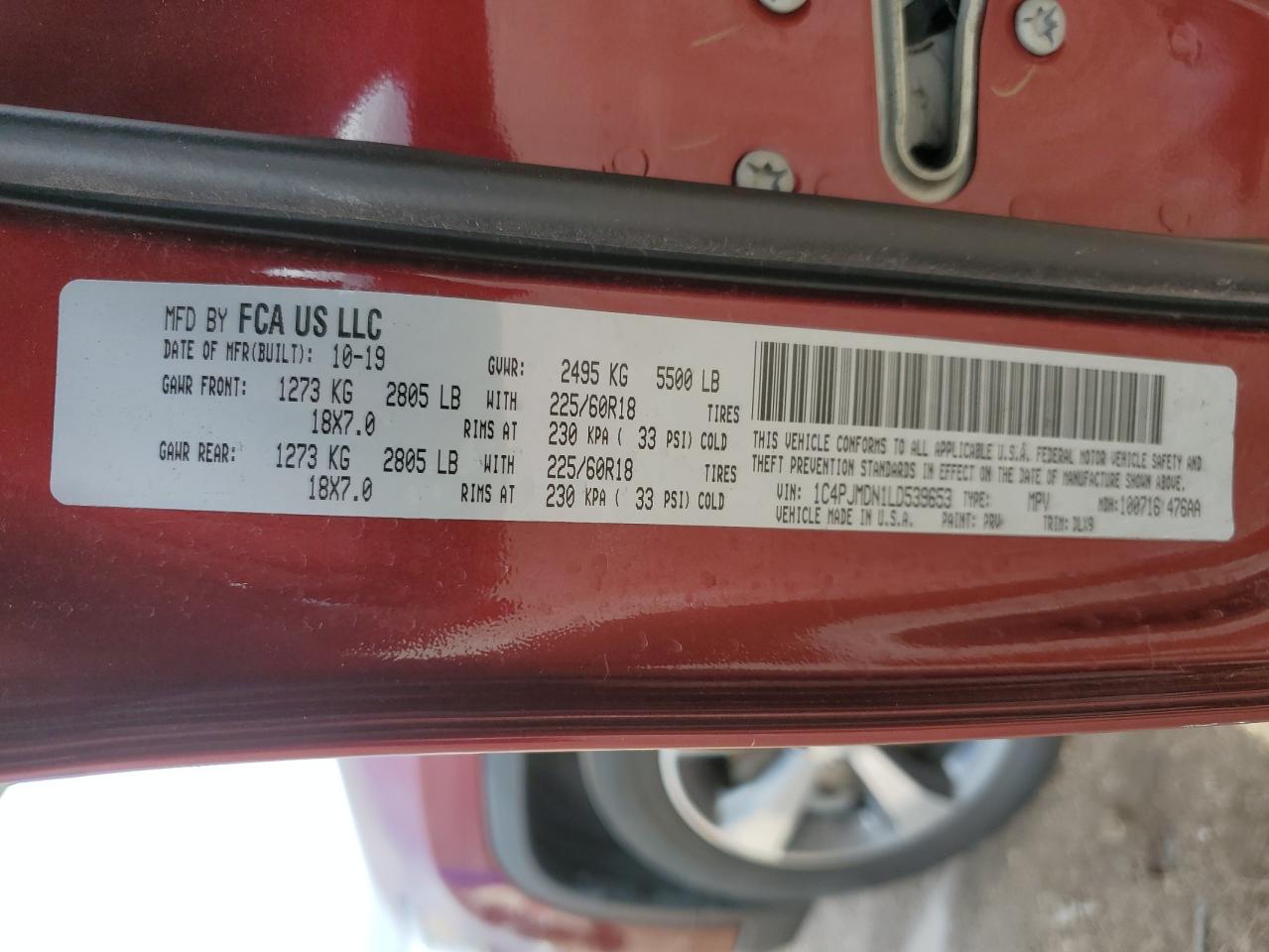 2020 Jeep Grand Cherokee VIN 1C4PJMDN1LD539653 Copart auction photo, side / rear end damage thumbnail 13