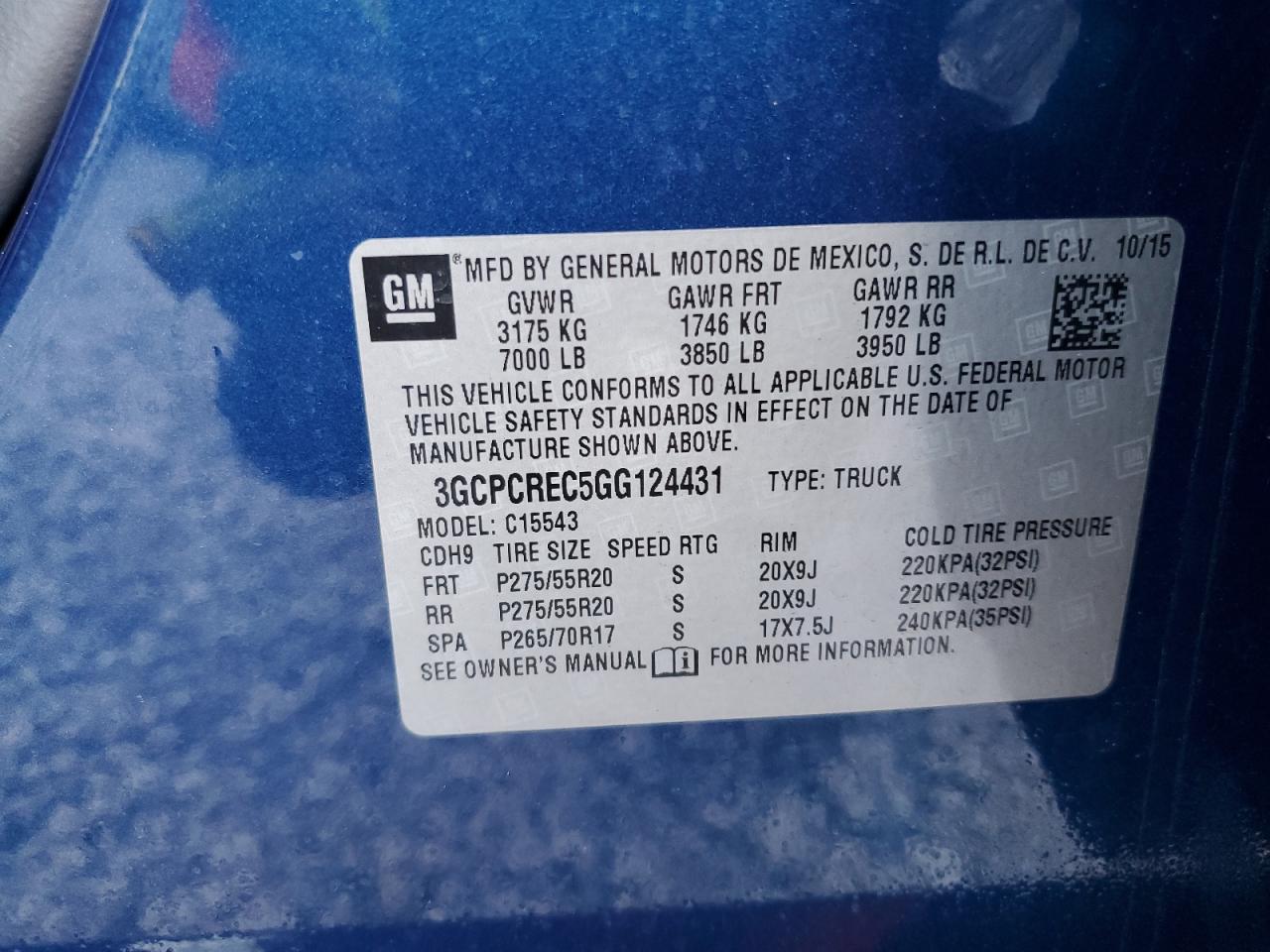 2016 Chevrolet Silverado VIN 3GCPCREC5GG124431 Copart auction photo, rear end damage thumbnail 12