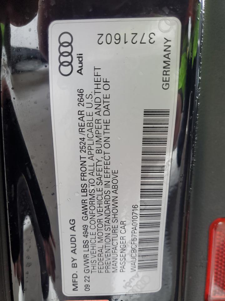 2023 Audi A5 VIN WAUCBCF57PA010716 Copart auction photo, front end / side damage thumbnail 15