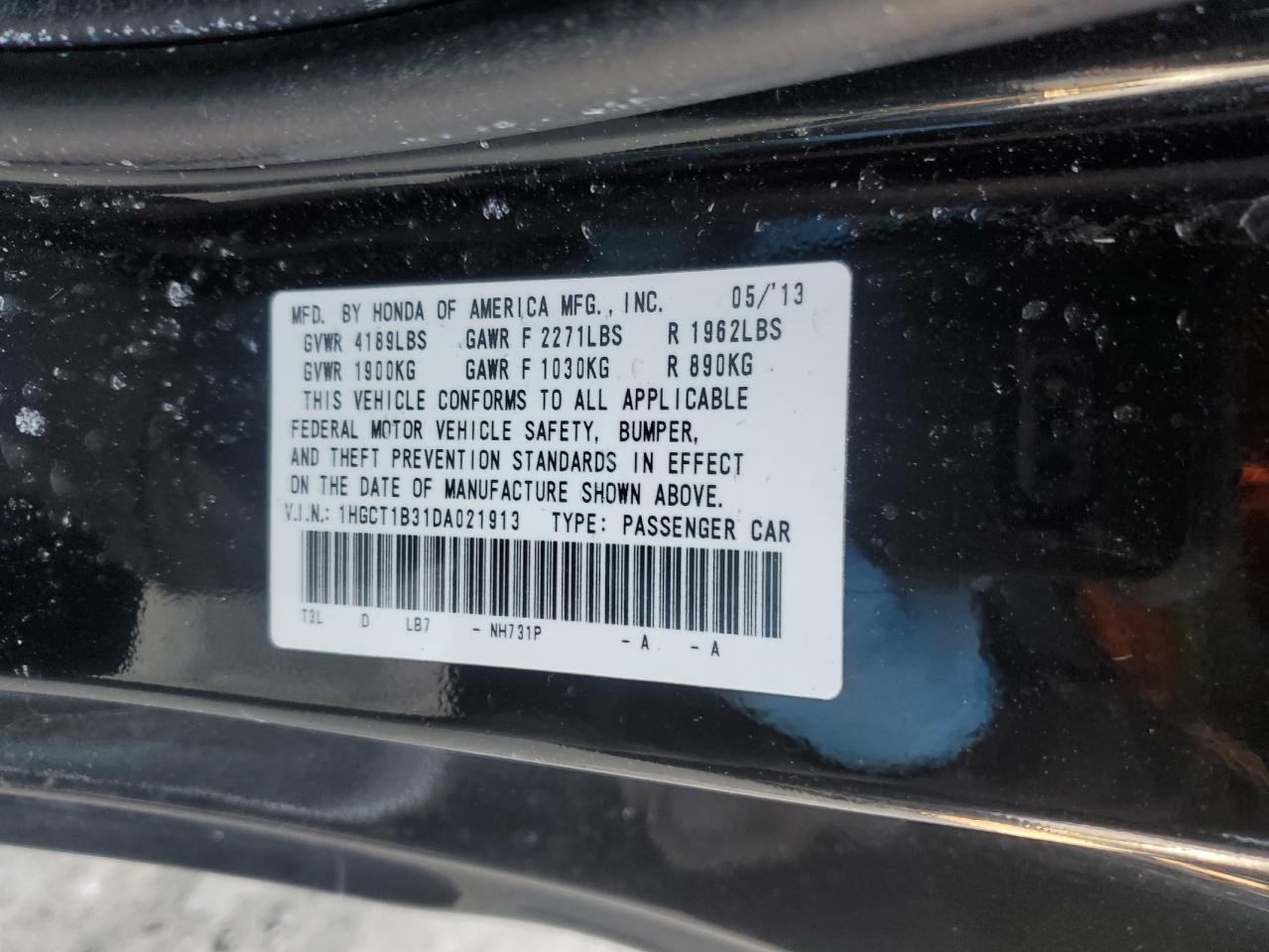 2013 Honda Accord VIN 1HGCT1B31DA021913 Copart auction photo, front end damage thumbnail 12