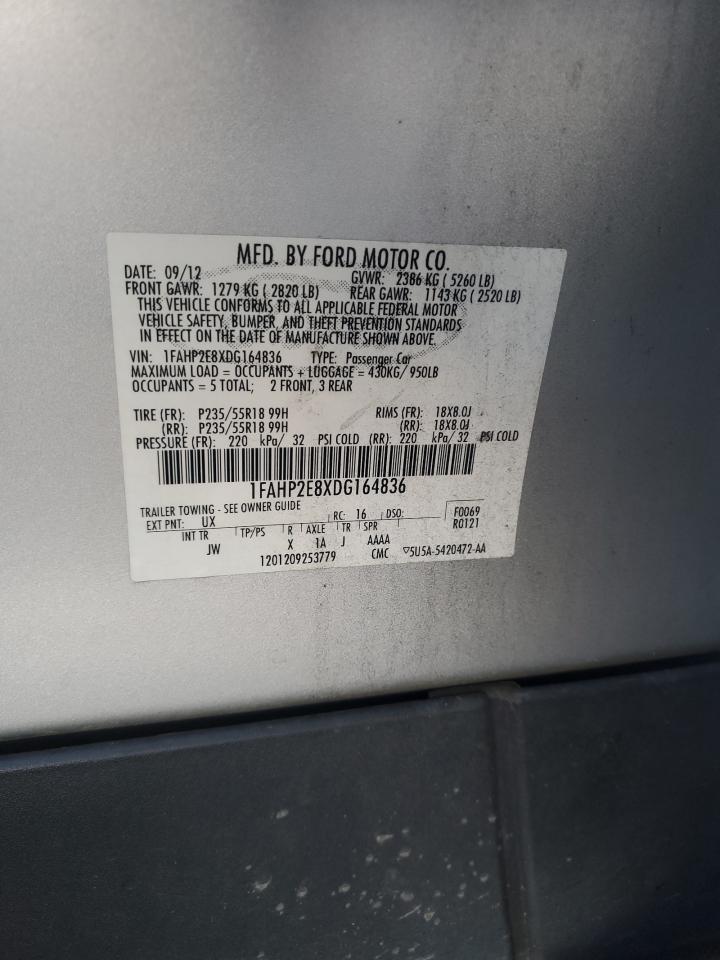 2013 Ford Taurus VIN 1FAHP2E8XDG164836 Copart auction photo, front end damage thumbnail 12