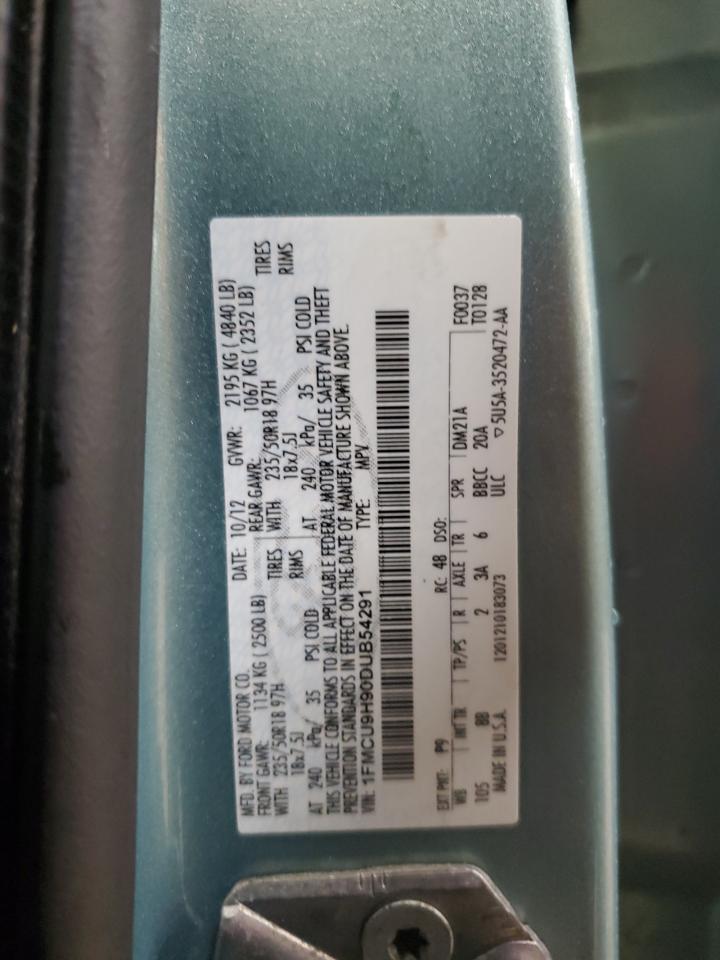 2013 Ford Escape VIN 1FMCU9H90DUB54291 Copart auction photo, front end / side damage thumbnail 14