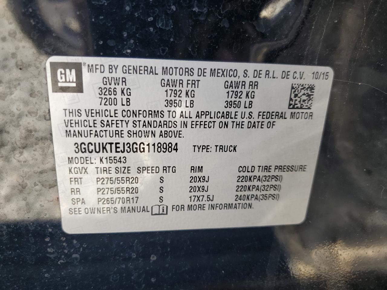 2016 Chevrolet Silverado VIN 3GCUKTEJ3GG118984 Copart auction photo, rear end damage thumbnail 12