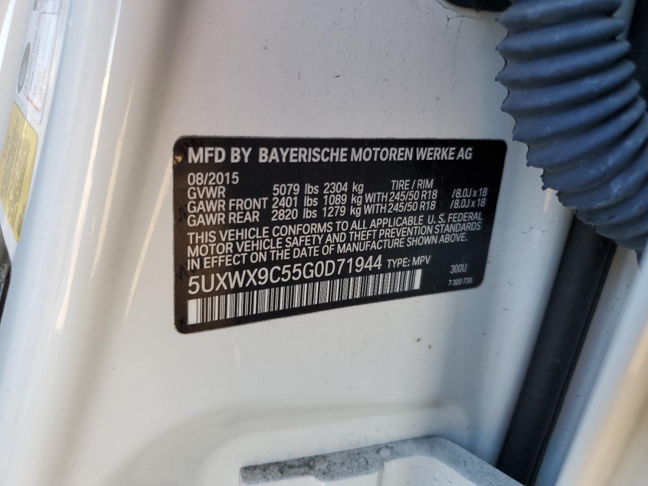 2016 BMW X3 VIN 5UXWX9C55G0D71944 Copart auction photo, minor dent/scratches damage thumbnail 13