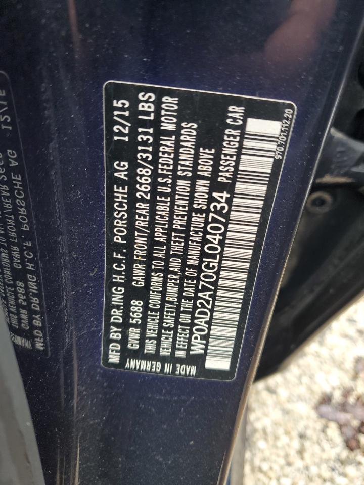 2016 Porsche Panamera VIN WP0AD2A70GL040734 Copart auction photo, water/flood damage thumbnail 13