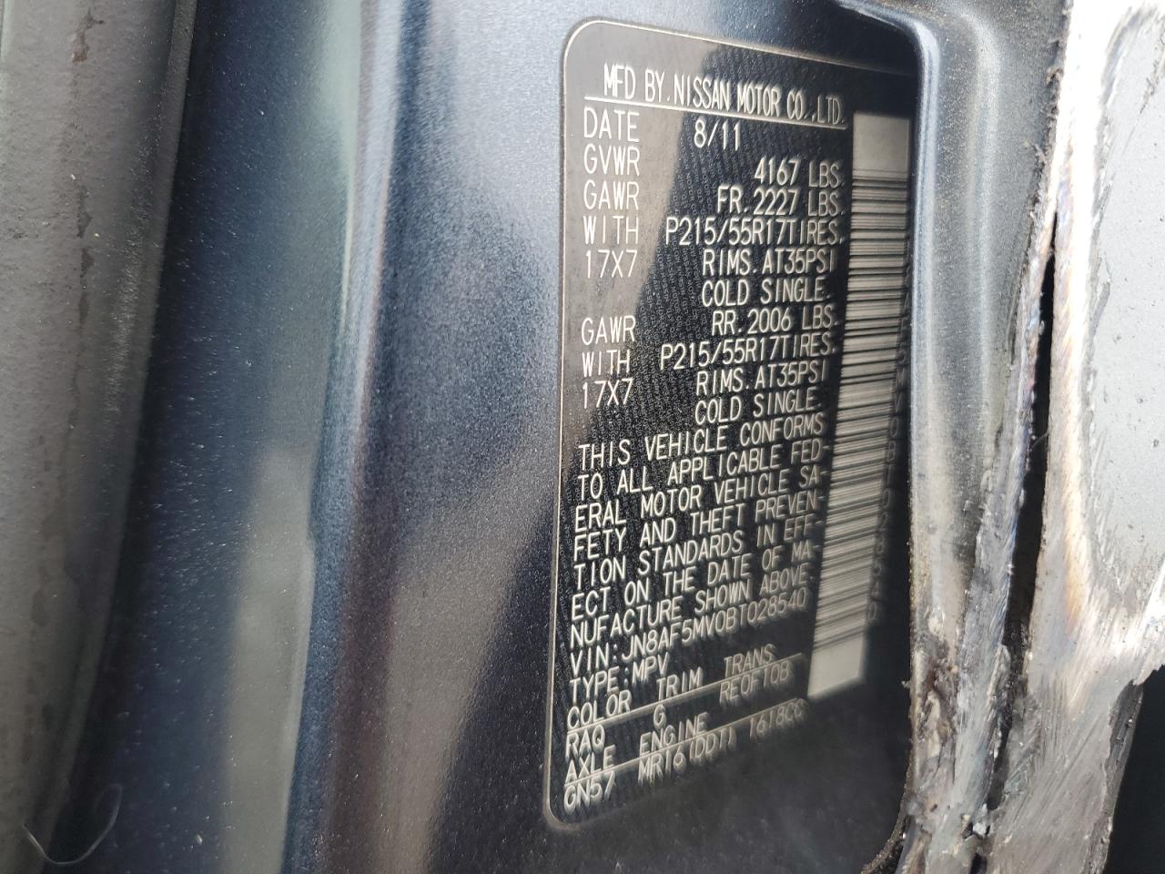 2011 Nissan Juke VIN JN8AF5MV0BT028540 Copart auction photo, all over / minor dent/scratches damage thumbnail 14