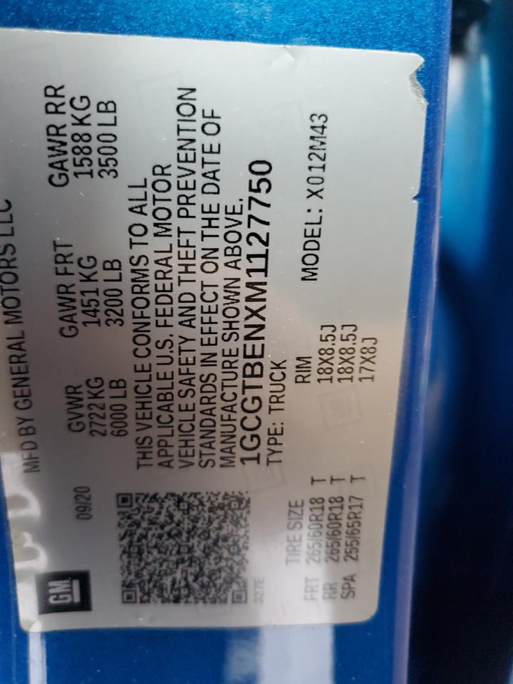 2021 Chevrolet Colorado VIN 1GCGTBENXM1127750 Copart auction photo, front end / minor dent/scratches damage thumbnail 13