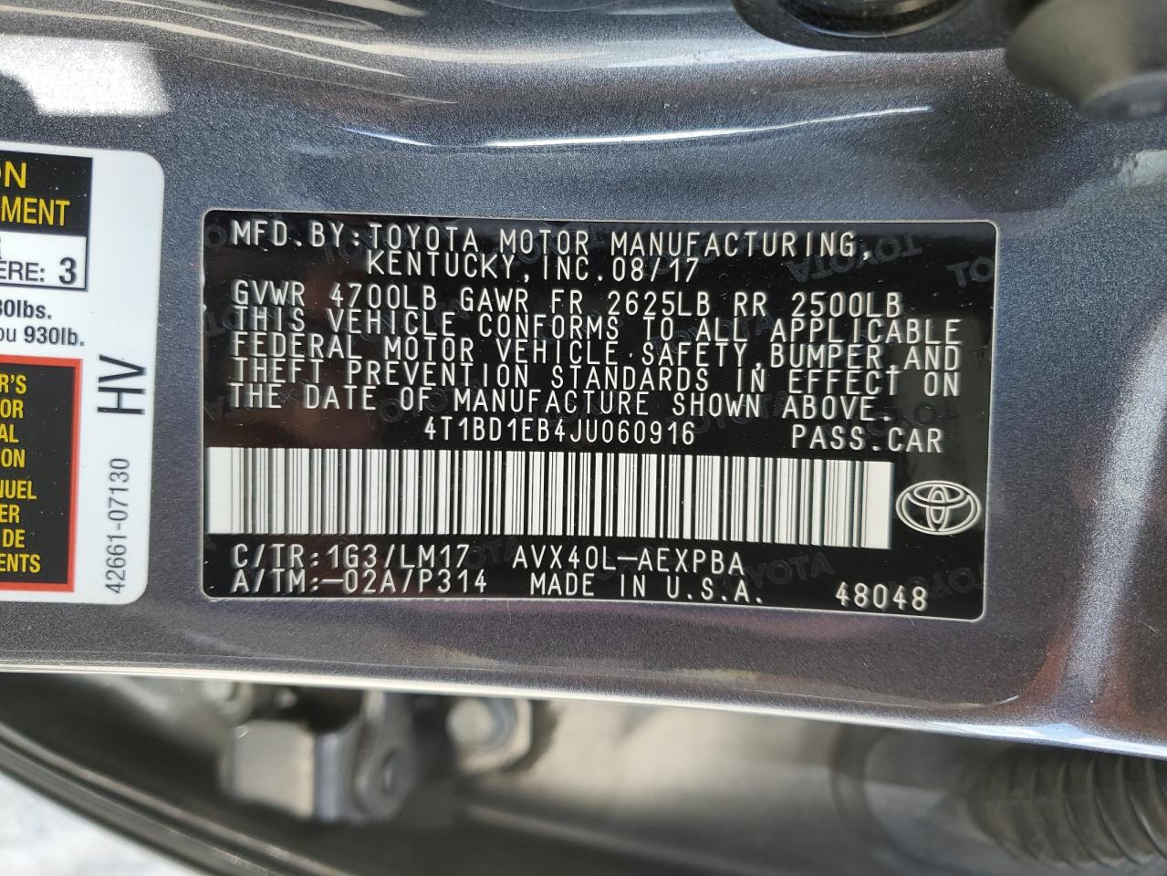2018 Toyota Avalon VIN 4T1BD1EB4JU060916 Copart auction photo, front end / side damage thumbnail 12