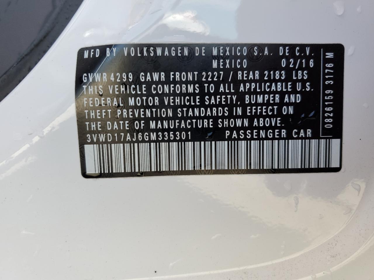2016 Volkswagen Jetta VIN 3VWD17AJ6GM335301 Copart auction photo, front end / side damage thumbnail 12