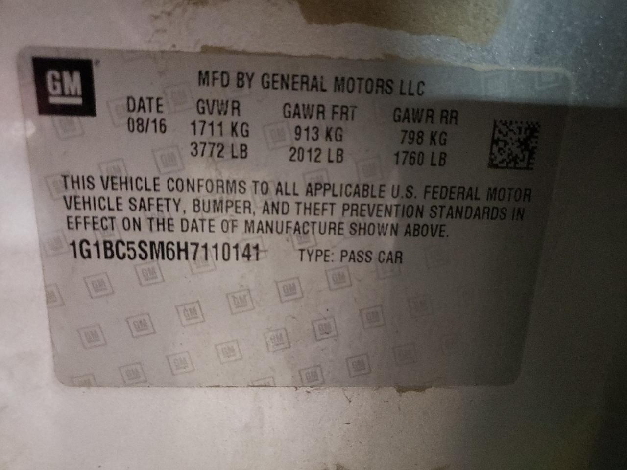 2017 Chevrolet Cruze VIN 1G1BC5SM6H7110141 Copart auction photo, front end damage thumbnail 12