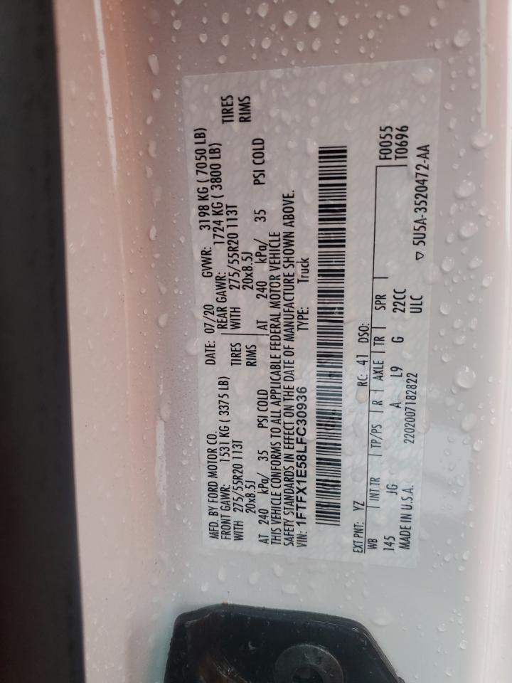 2020 Ford F-150 VIN 1FTFX1E58LFC30936 Copart auction photo, front end damage thumbnail 12