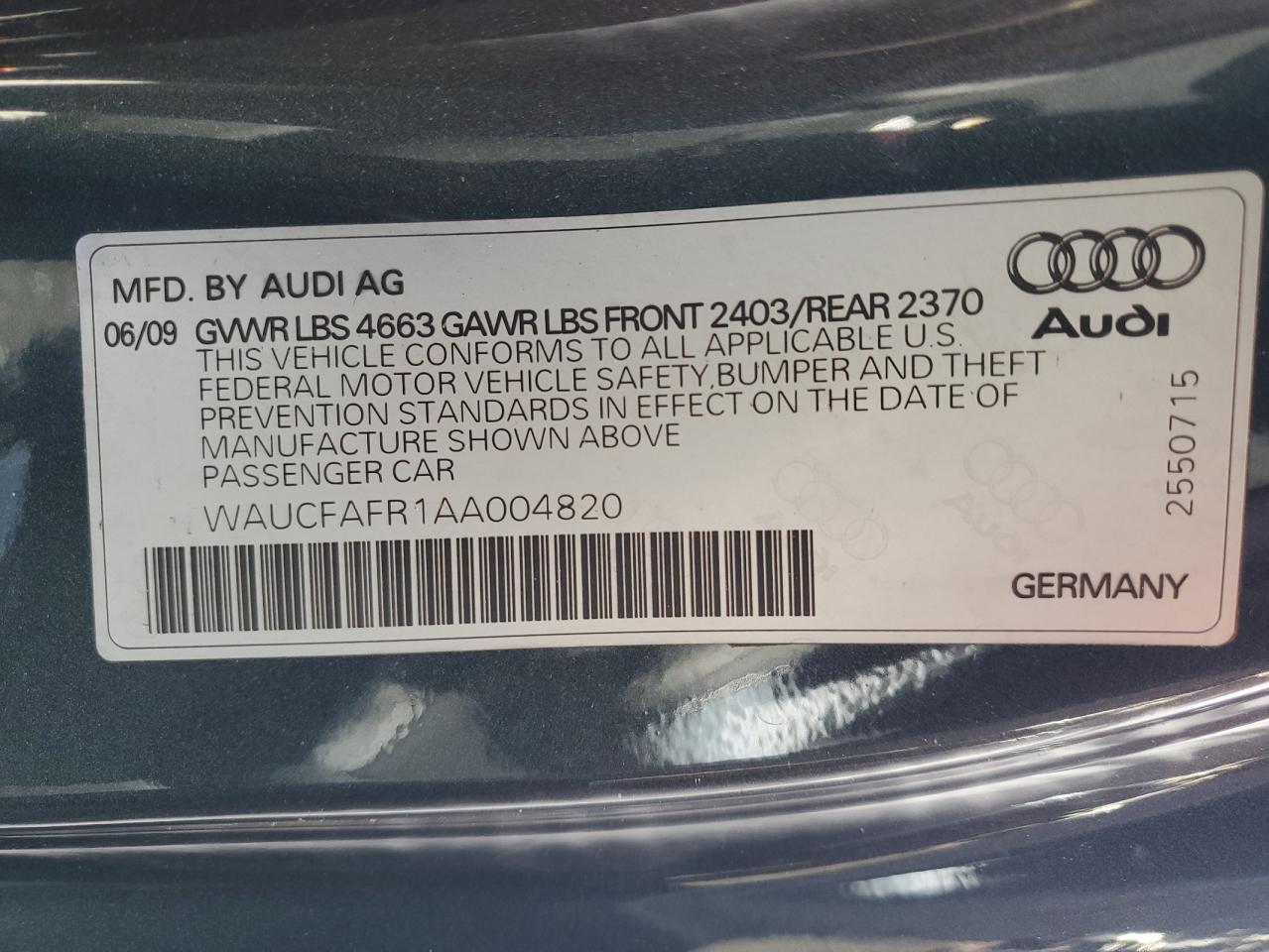 2010 Audi A5 VIN WAUCFAFR1AA004820 Copart auction photo, rear end damage thumbnail 13