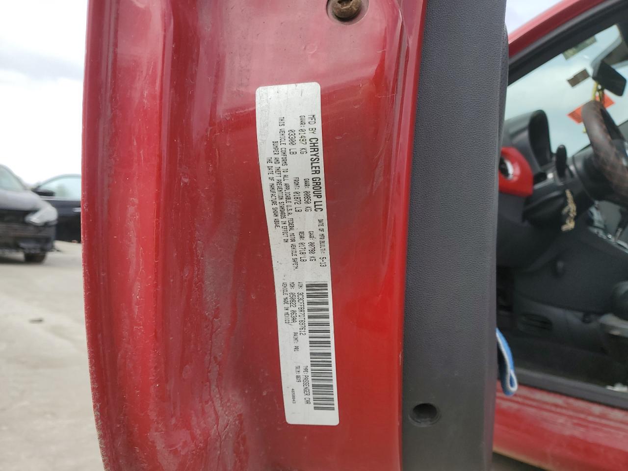2013 Fiat 500 VIN 3C3CFFBR7DT697612 Copart auction photo, undercarriage / side damage thumbnail 13