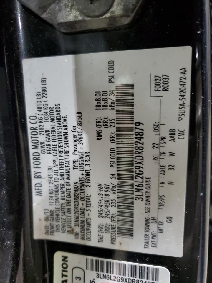 2013 Lincoln MKZ VIN 3LN6L2G9XDR824879 Copart auction photo, side / rear end damage thumbnail 12
