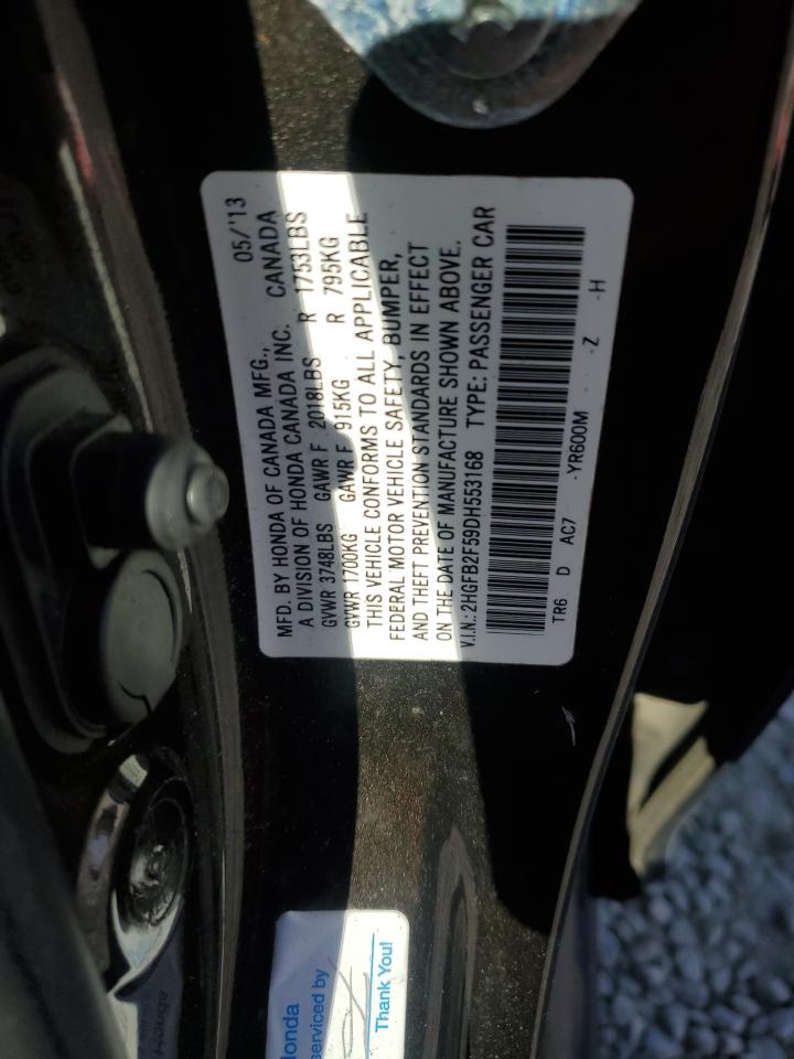 2013 Honda Civic VIN 2HGFB2F59DH553168 Copart auction photo, all over damage thumbnail 13