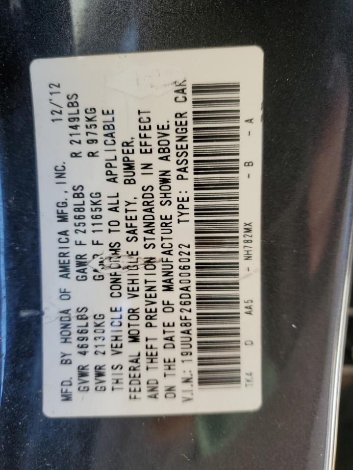 2013 Acura TL VIN 19UUA8F26DA006022 Copart auction photo, front end damage thumbnail 12