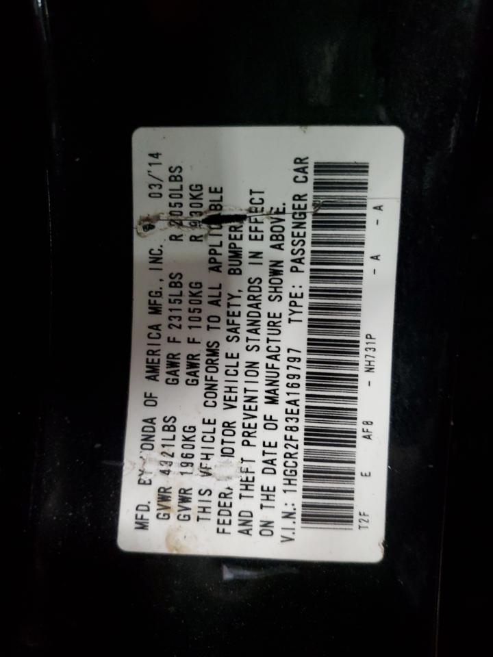 2014 Honda Accord VIN 1HGCR2F83EA169797 Copart auction photo, front end / water/flood damage thumbnail 13