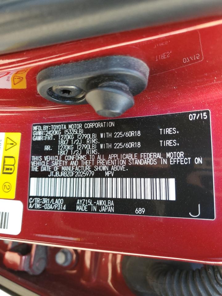 2015 Lexus NX VIN JTJBJRBZ0F2025979 Copart auction photo, burn / minor dent/scratches damage thumbnail 13