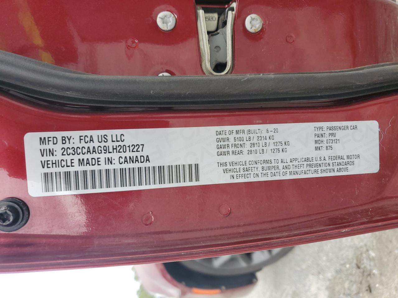 2020 Chrysler 300 VIN 2C3CCAAG9LH201227 Copart auction photo, water/flood damage thumbnail 13