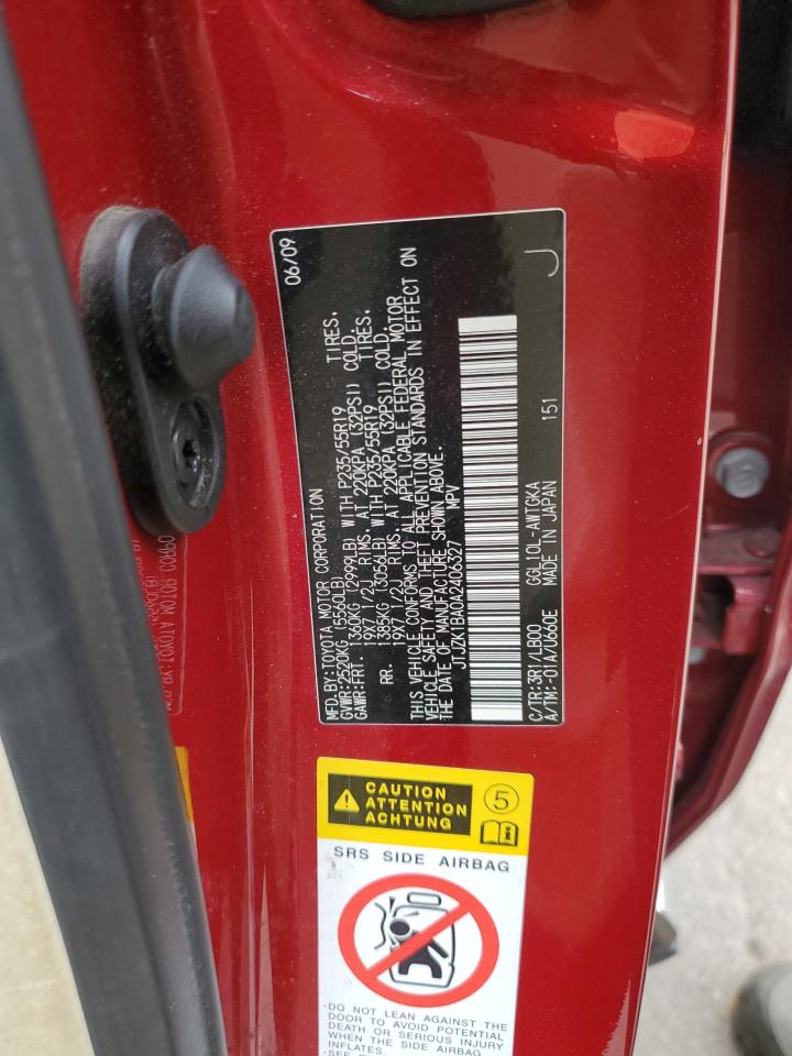 2010 Lexus RX VIN JTJZK1BA0A2406327 Copart auction photo, all over damage thumbnail 14