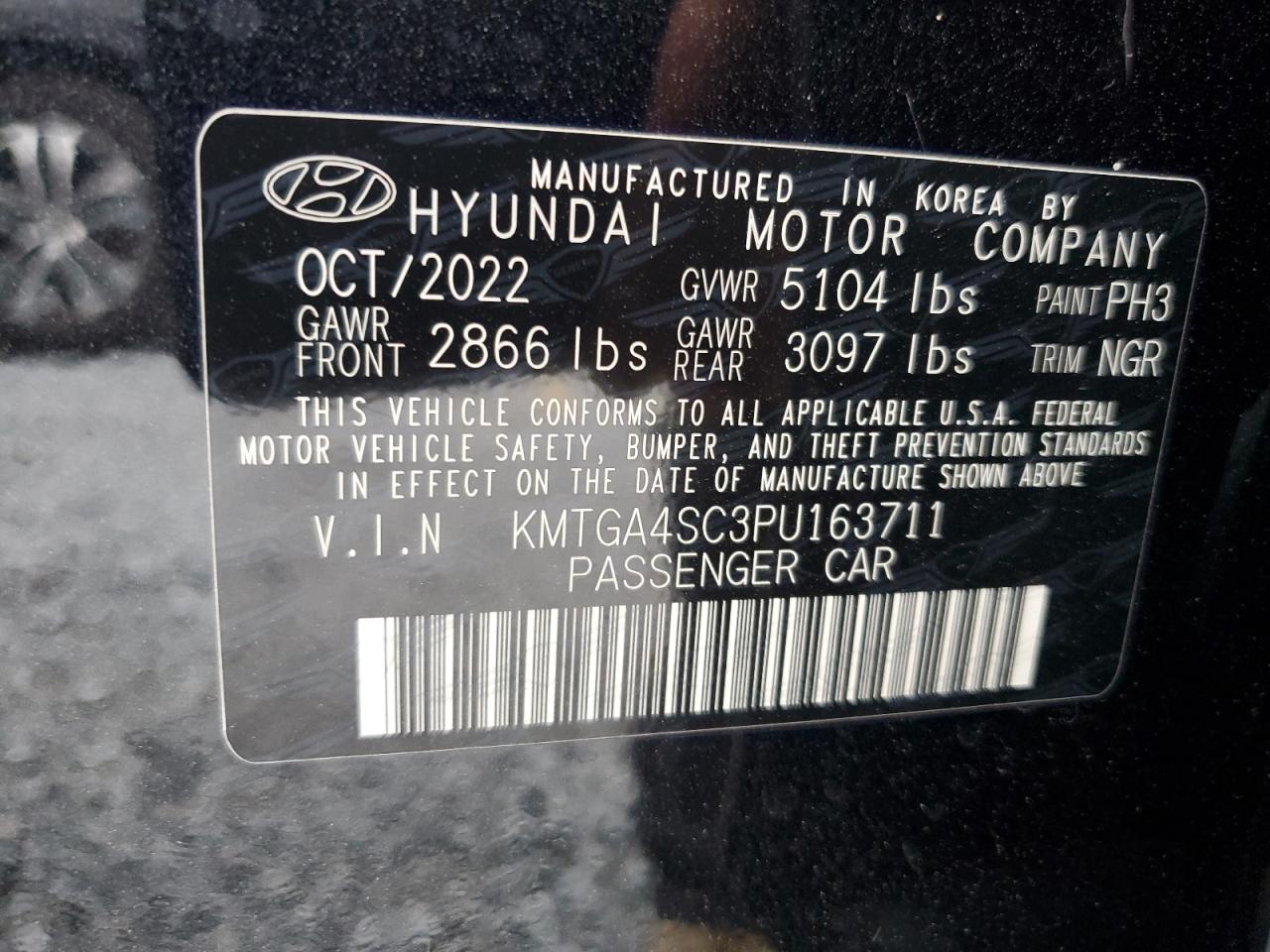2023 Genesis G80 VIN KMTGA4SC3PU163711 Copart auction photo, water/flood damage thumbnail 13