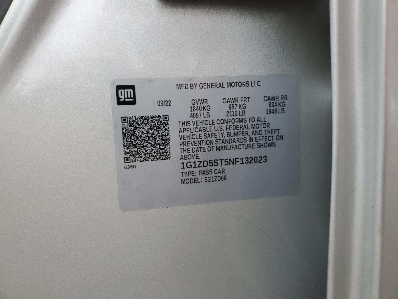 2022 Chevrolet Malibu VIN 1G1ZD5ST5NF132023 Copart auction photo, side / rear end damage thumbnail 12
