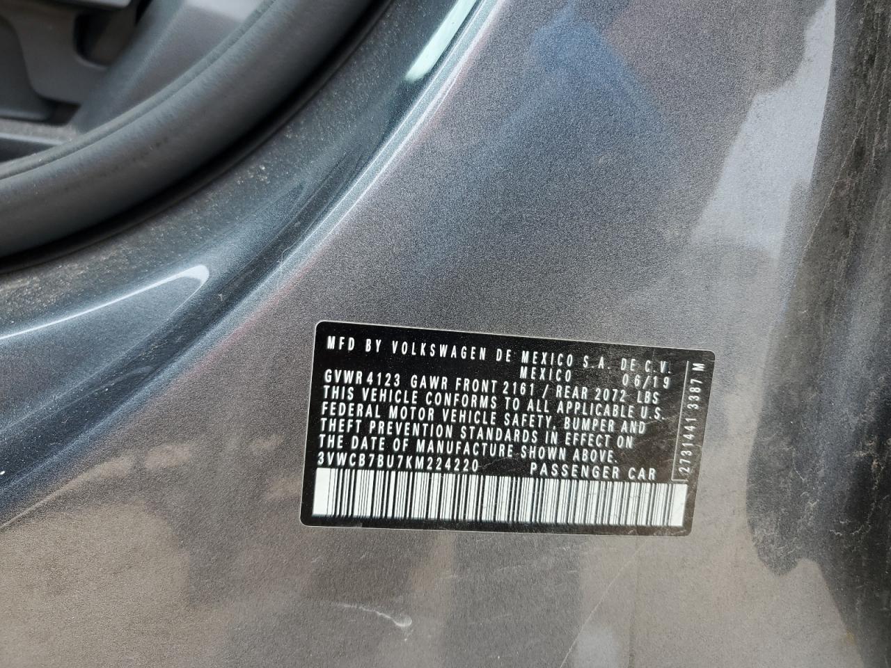 2019 Volkswagen Jetta VIN 3VWCB7BU7KM224220 Copart auction photo, side / front end damage thumbnail 12