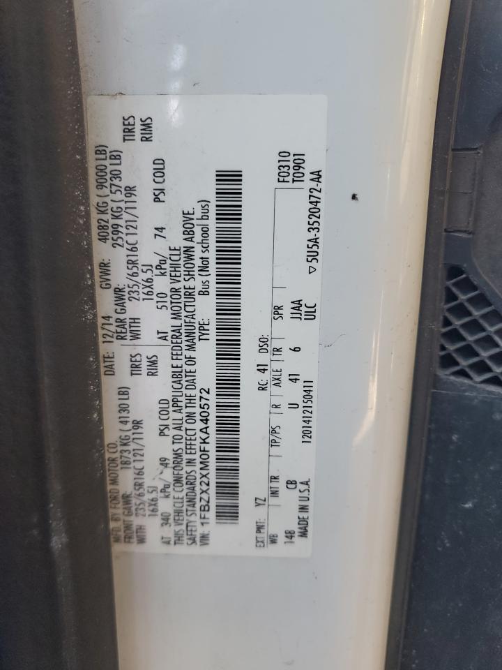2015 Ford Transit VIN 1FBZX2XM0FKA40572 Copart auction photo, rear end / side damage thumbnail 13