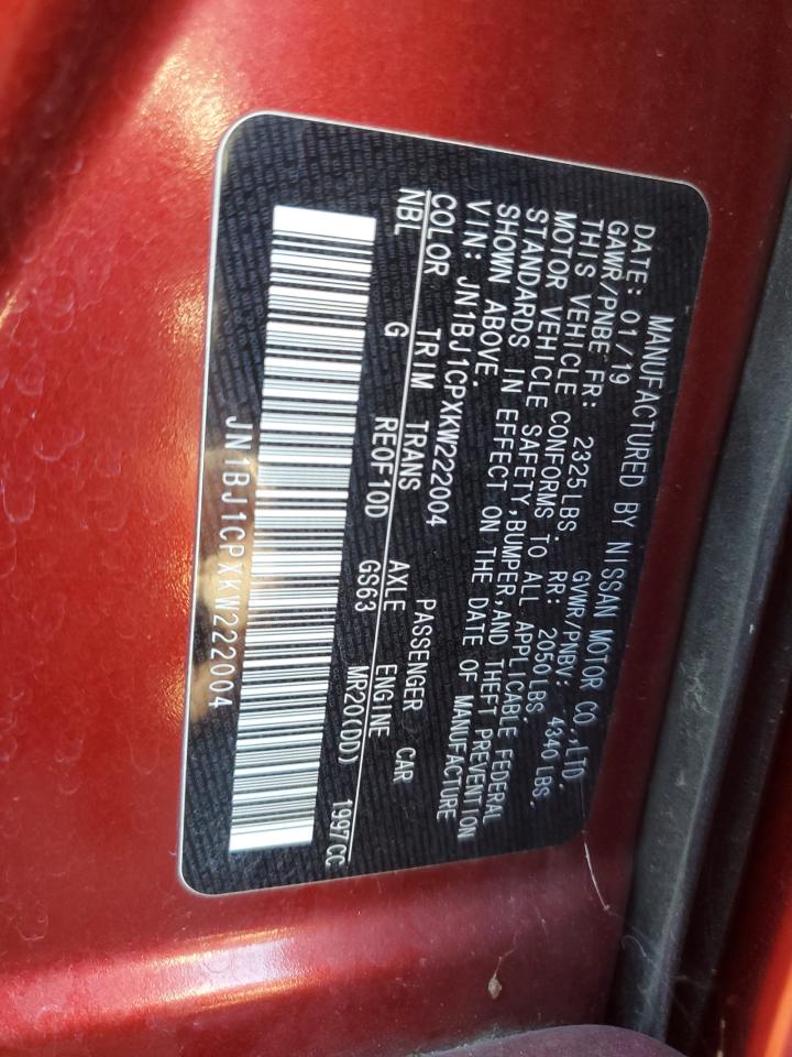 2019 Nissan Rogue VIN JN1BJ1CPXKW222004 Copart auction photo, front end / minor dent/scratches damage thumbnail 12