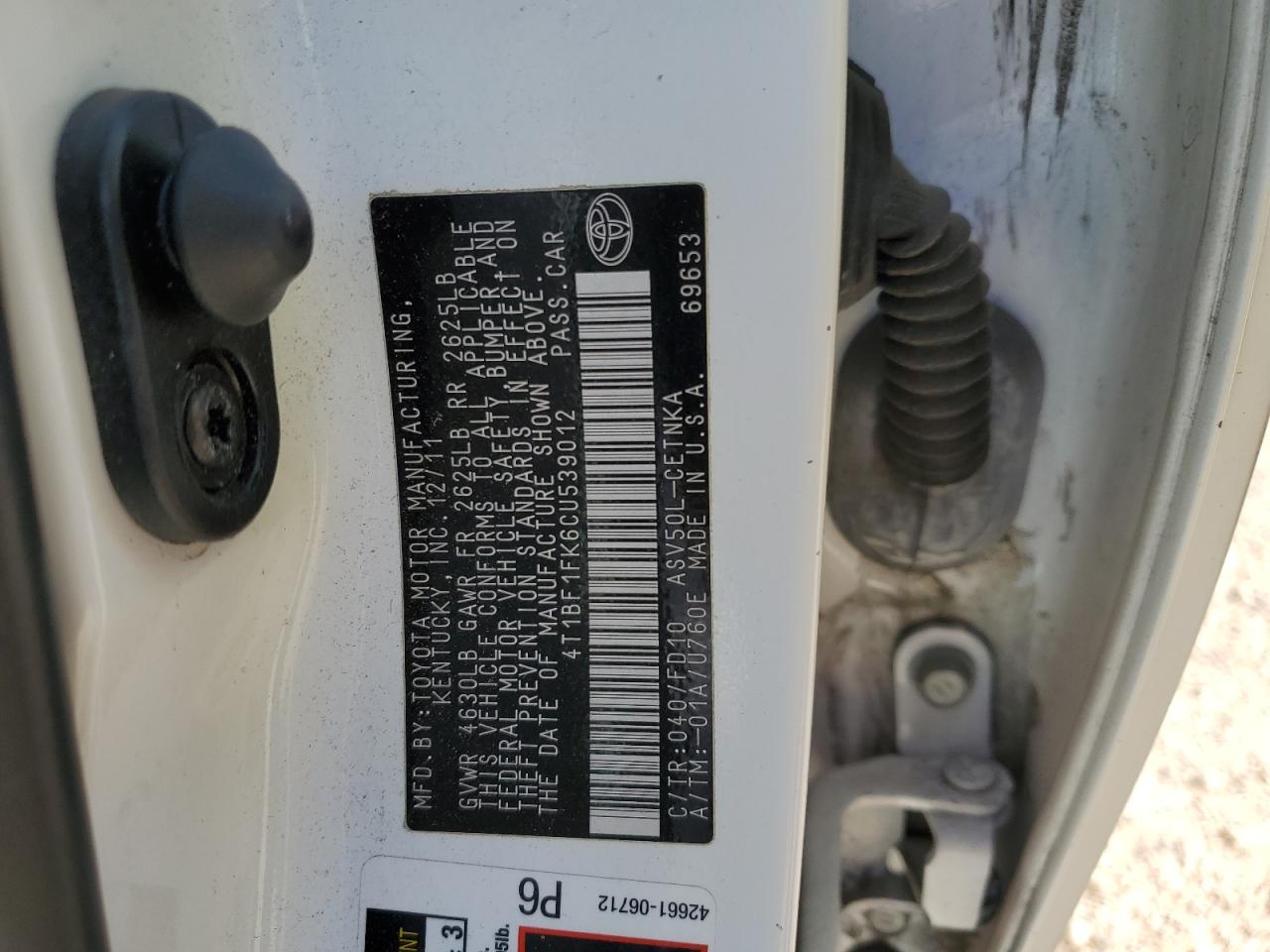 2012 Toyota Camry VIN 4T1BF1FK6CU539012 Copart auction photo, side damage thumbnail 13