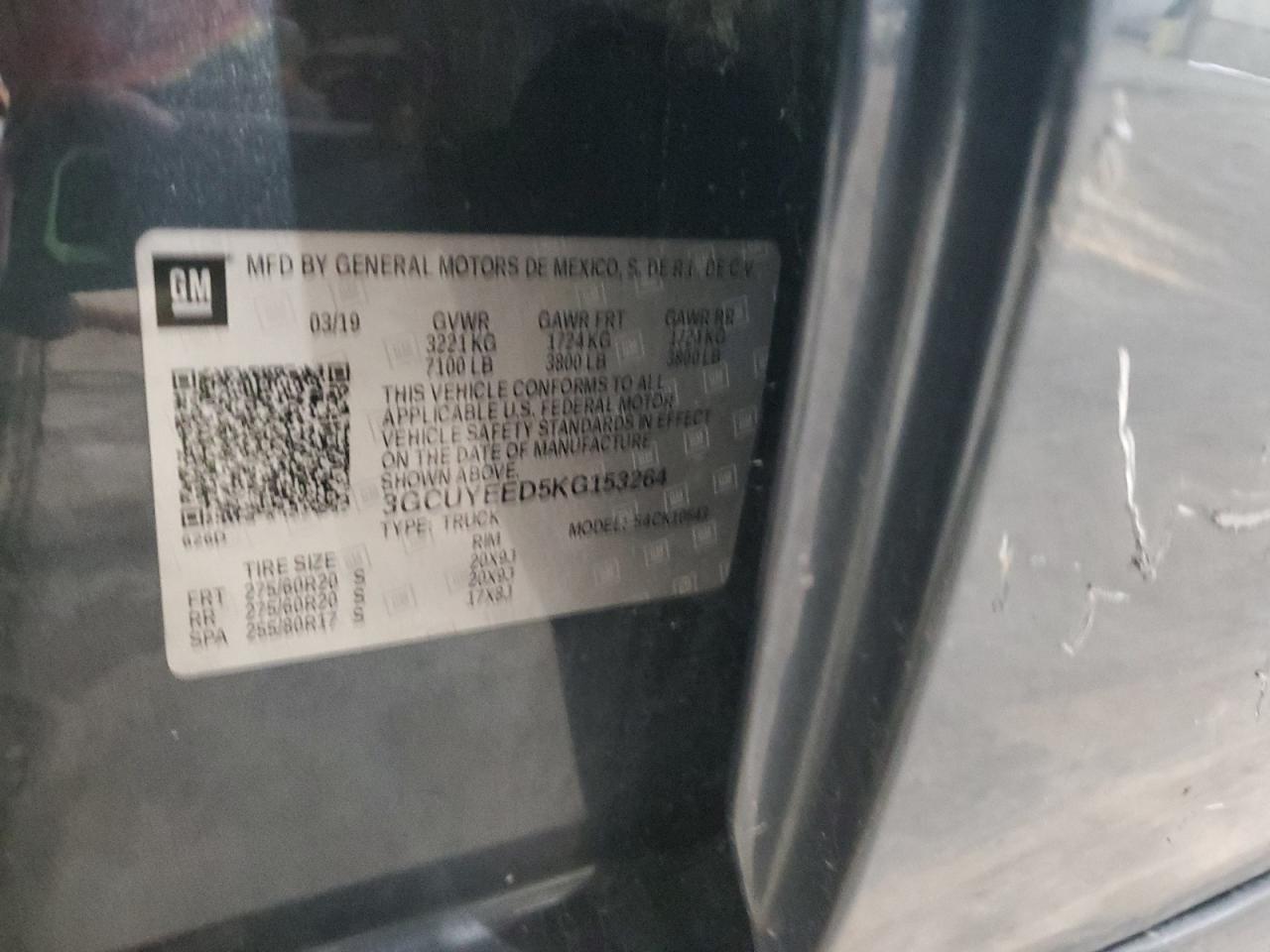 2019 Chevrolet Silverado VIN 3GCUYEED5KG153264 Copart auction photo, all over damage thumbnail 12