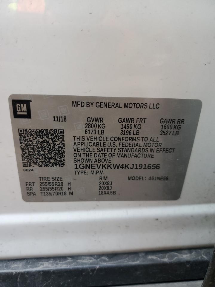 2019 Chevrolet Traverse VIN 1GNEVKKW4KJ191656 Copart auction photo, minor dent/scratches damage thumbnail 13