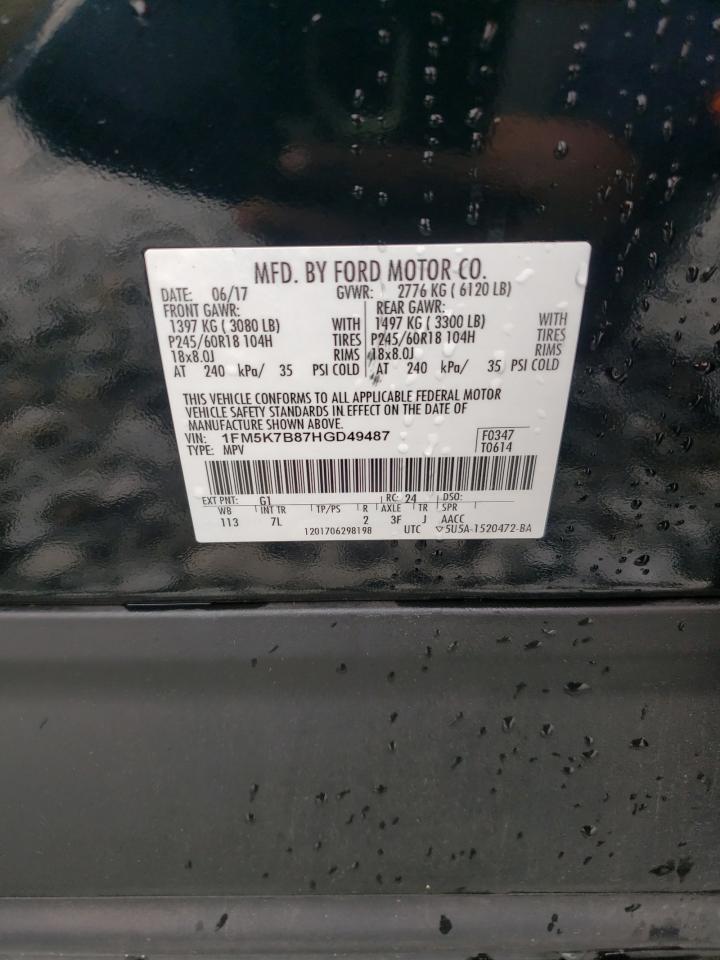 2017 Ford Explorer VIN 1FM5K7B87HGD49487 Copart auction photo, front end damage thumbnail 13