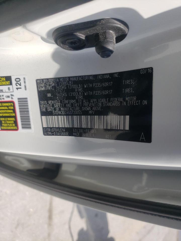 2016 Toyota Sienna VIN 5TDYK3DC4GS720055 Copart auction photo, front end / side damage thumbnail 10
