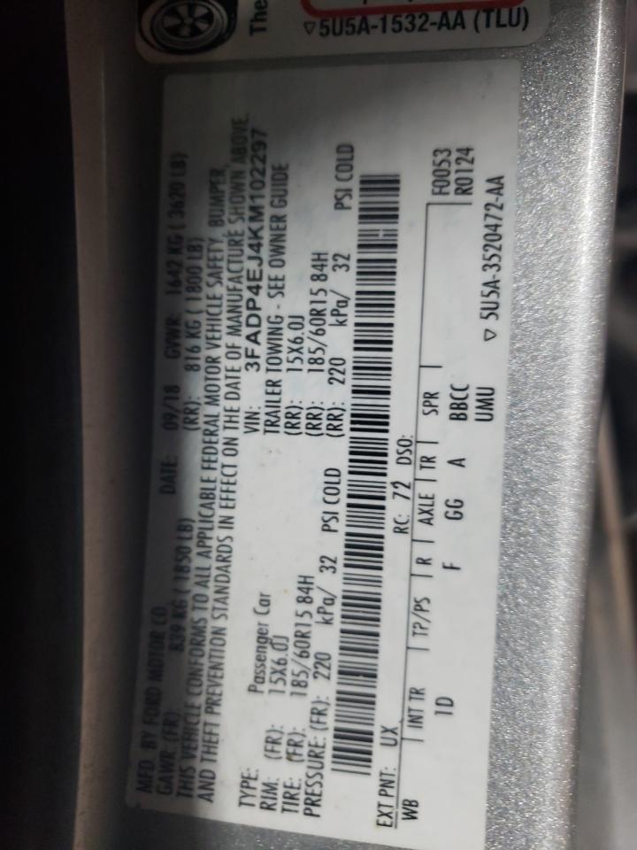 2019 Ford Fiesta VIN 3FADP4EJ4KM102297 Copart auction photo, front end damage thumbnail 14