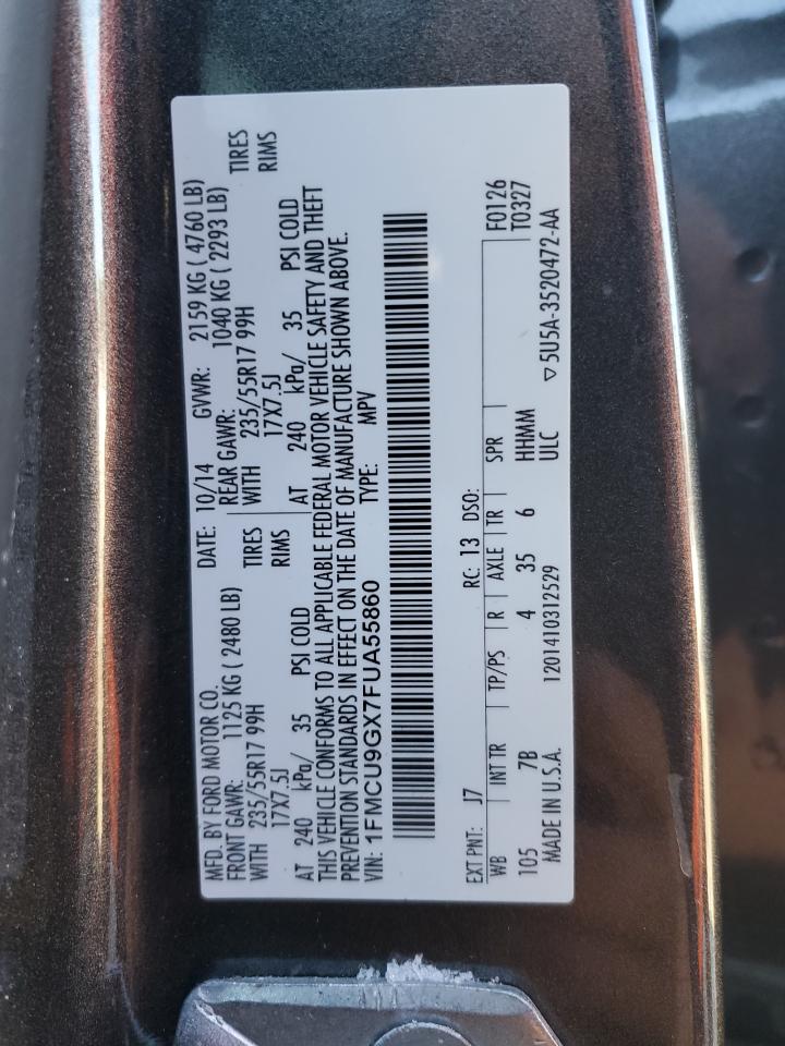 2015 Ford Escape VIN 1FMCU9GX7FUA55860 Copart auction photo, front end / side damage thumbnail 12