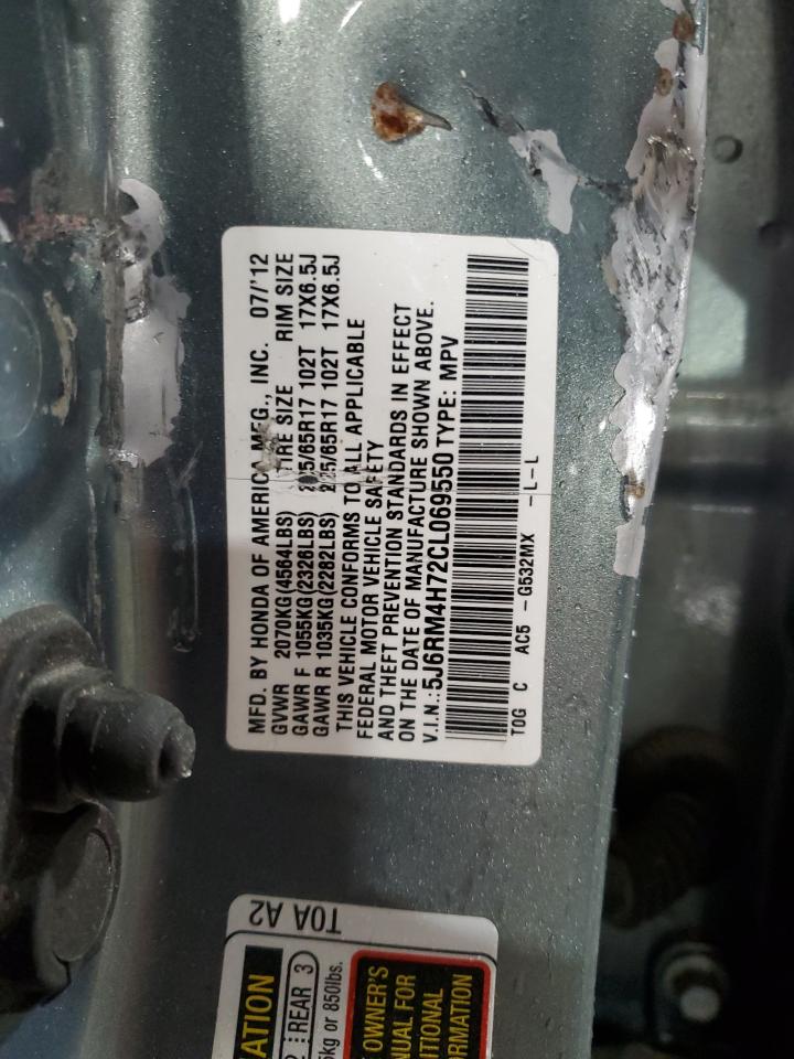 2012 Honda CR-V VIN 5J6RM4H72CL069550 Copart auction photo, all over damage thumbnail 14