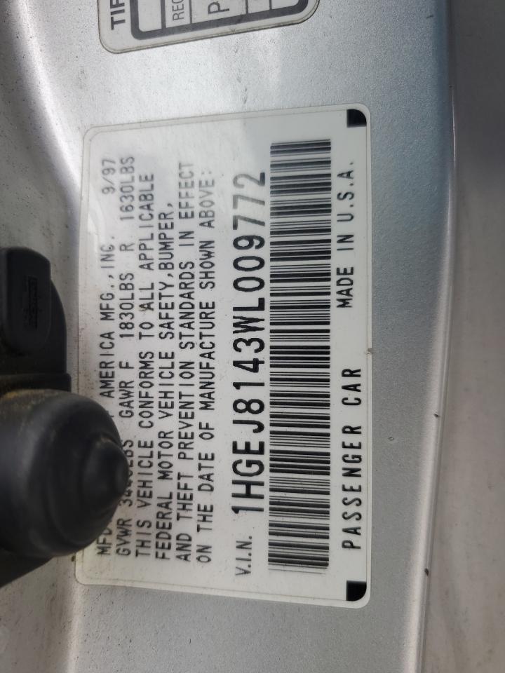 1998 Honda Civic VIN 1HGEJ8143WL009772 Copart auction photo, front end / side damage thumbnail 12