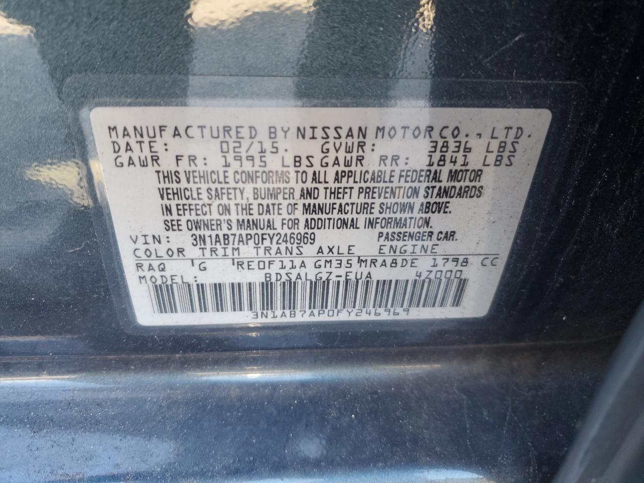 2015 Nissan Sentra VIN 3N1AB7AP0FY246969 Copart auction photo, minor dent/scratches damage thumbnail 12