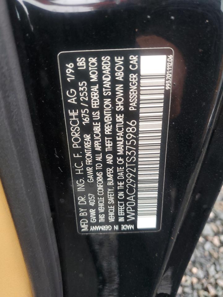 1996 Porsche 911 VIN WP0AC2992TS375986 Copart auction photo, water/flood damage thumbnail 12