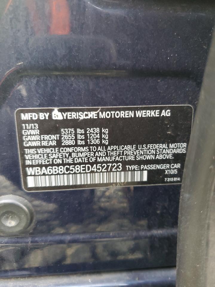 2014 BMW 6er VIN WBA6B8C58ED452723 Copart auction photo, side damage thumbnail 12