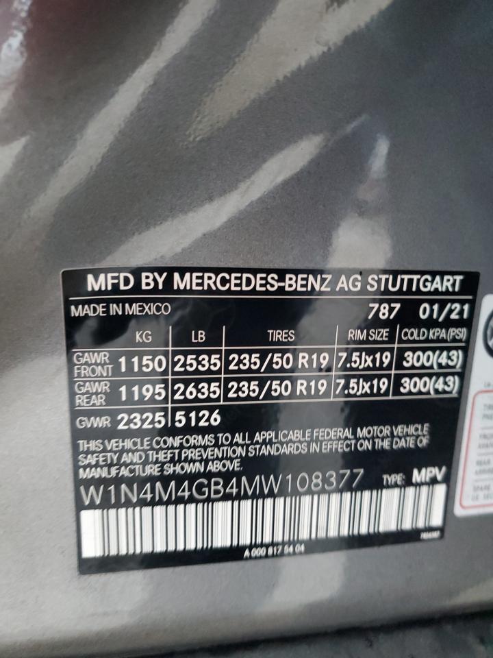 2021 Mercedes-Benz GLB VIN W1N4M4GB4MW108377 Copart auction photo, rear end damage thumbnail 16