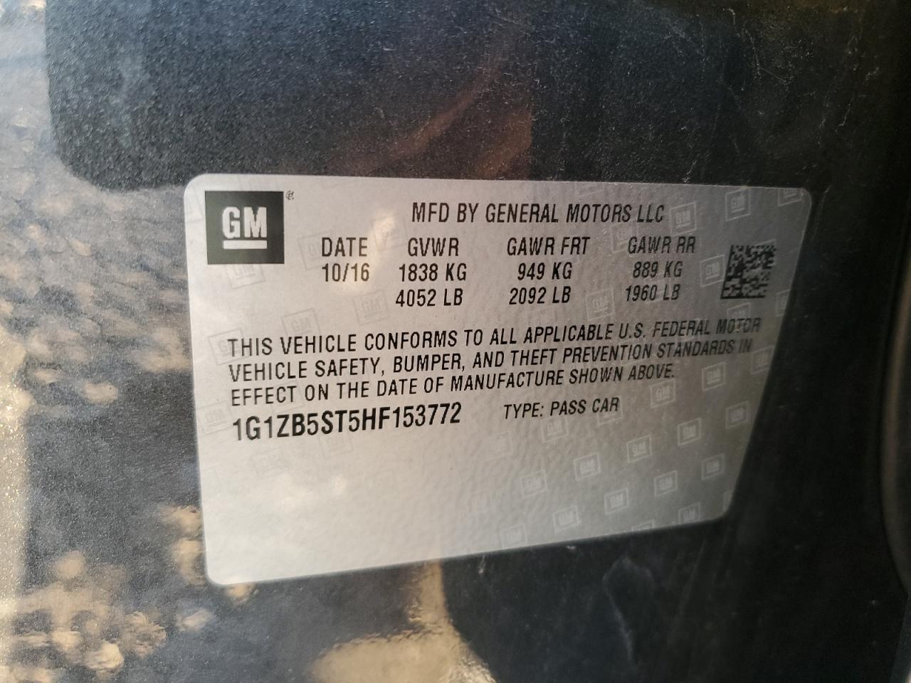 2017 Chevrolet Malibu VIN 1G1ZB5ST5HF153772 Copart auction photo, front end / mechanical damage thumbnail 14